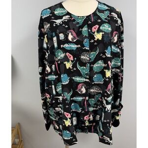 NWT Cherokee Scrub Jacket 5X Black Cartoon Dinosaurs Scrubs Dentist Hygienist